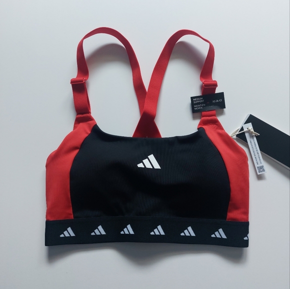 adidas power impact training Medium support techfit bra Red black white size XS - Picture 3 of 8